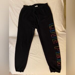 VS PINK blk & Rainbow lettering drawstring sweats